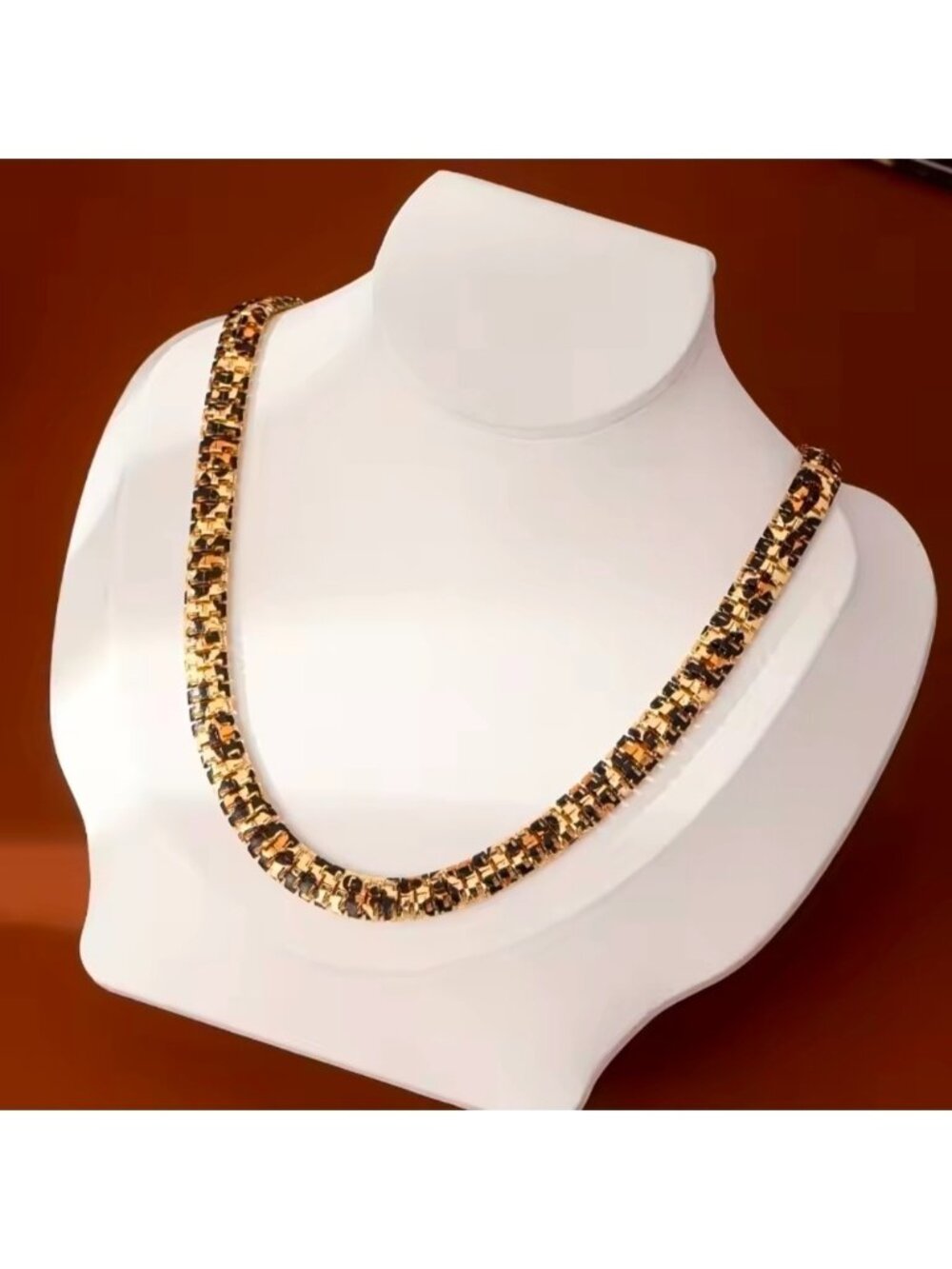 Gold and Black Woven Chain Necklace